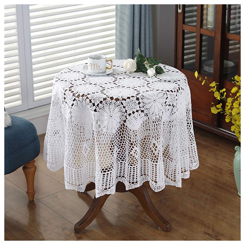 Handmade 100% Cotton Crochet Tablecloth - Round, Square, Rectangular Lace Doilies & Table Covers in White & Beige (180cm Diameter) - Perfect for Dining Tables, Coffee Tables & Wedding Decor