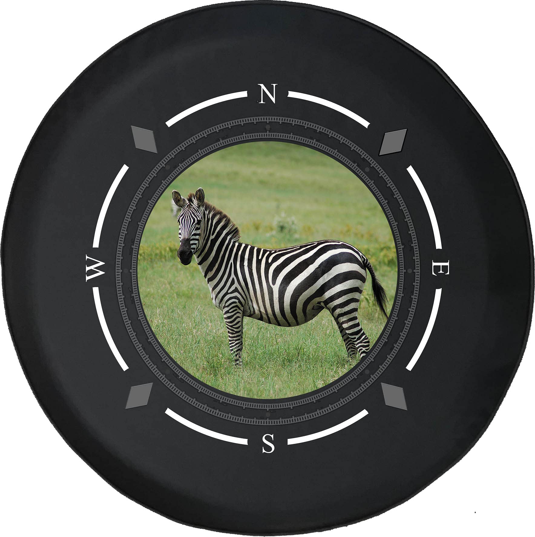 Premium Spare Tire Cover with Compass & African Zebra Design - Universal Fit for SUV, Trailer, RV & Most Vehicles - Durable & Stylish Wheel Protection for Off-Road Adventures & Camping Trips