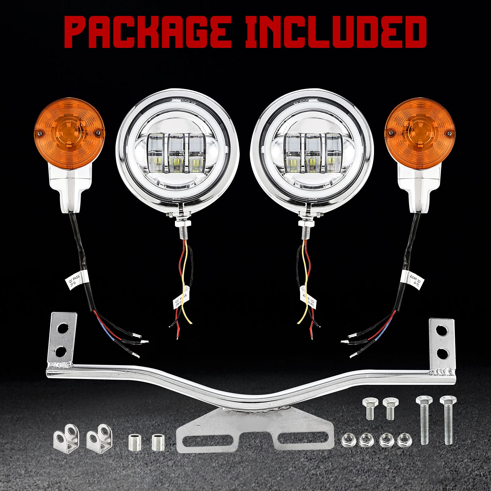 INNOGLOW Motorcycle LED Passing Light Bar with Turn Signals & Fog Lights - Chrome Steel for Harley, Suzuki, Kawasaki & Metric Cruisers - Perfect for Night Riding & Enhanced Visibility