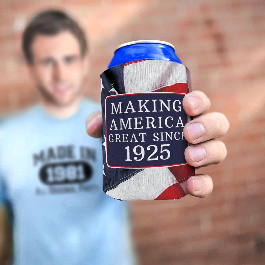 100th Birthday Coolie Hats - 96 Pack Patriotic US Flag Drink Coolers - Keep Drinks Cold Since 1925 - Perfect for BBQs, Tailgates & 4th of July Parties