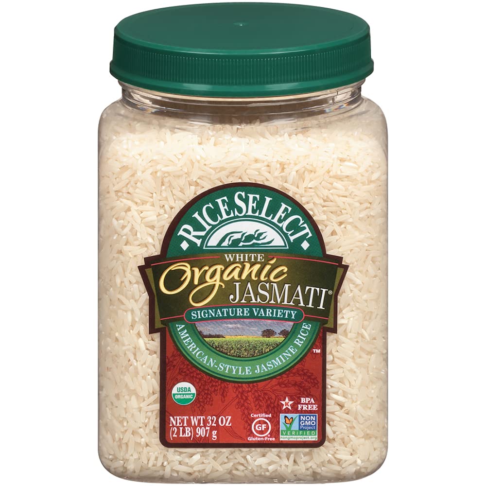 Organic Jasmati Rice by RiceSelect - 32-Ounce Jars (Pack of 4) | Premium Aromatic Long Grain Rice | Non-GMO, Gluten-Free | Perfect for Pilaf, Stir Fry & Healthy Meals