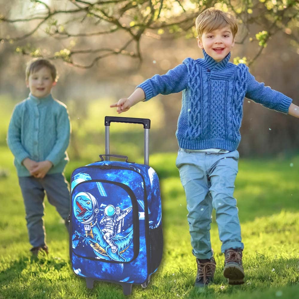 Dinosaur Kids Suitcase with Wheels - Rolling Luggage for Boys & Girls, Travel Carry-On for Toddlers & Elementary School Children - Perfect for Airplane Trips, Road Trips & Sleepovers