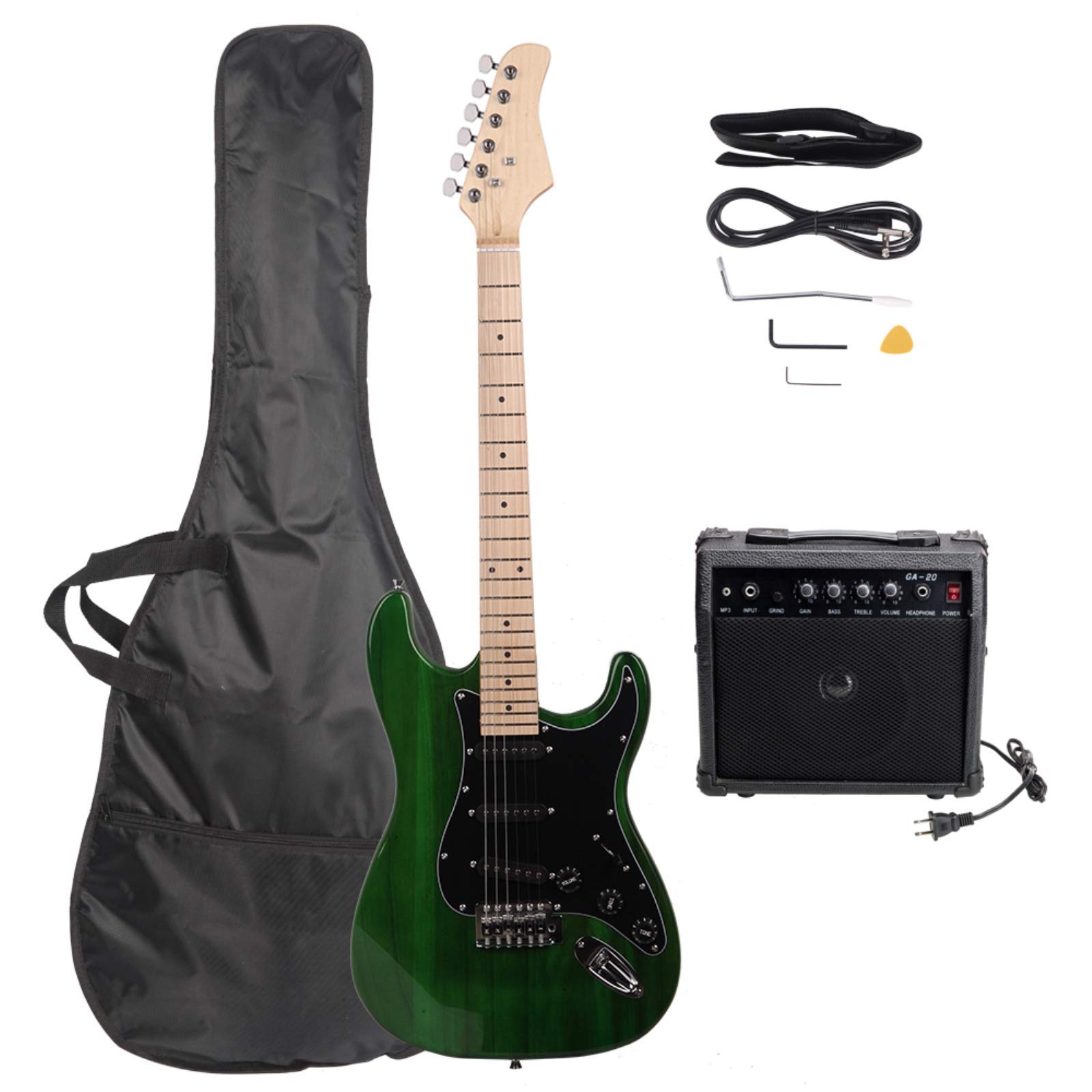 Stylish AUTOKOLA fulllove ST Electric Guitar with Black Pickguard - Green Electric Guitar Kit for Beginners & Professionals - Perfect for Home Practice, Stage Performances & Music Studio Recording