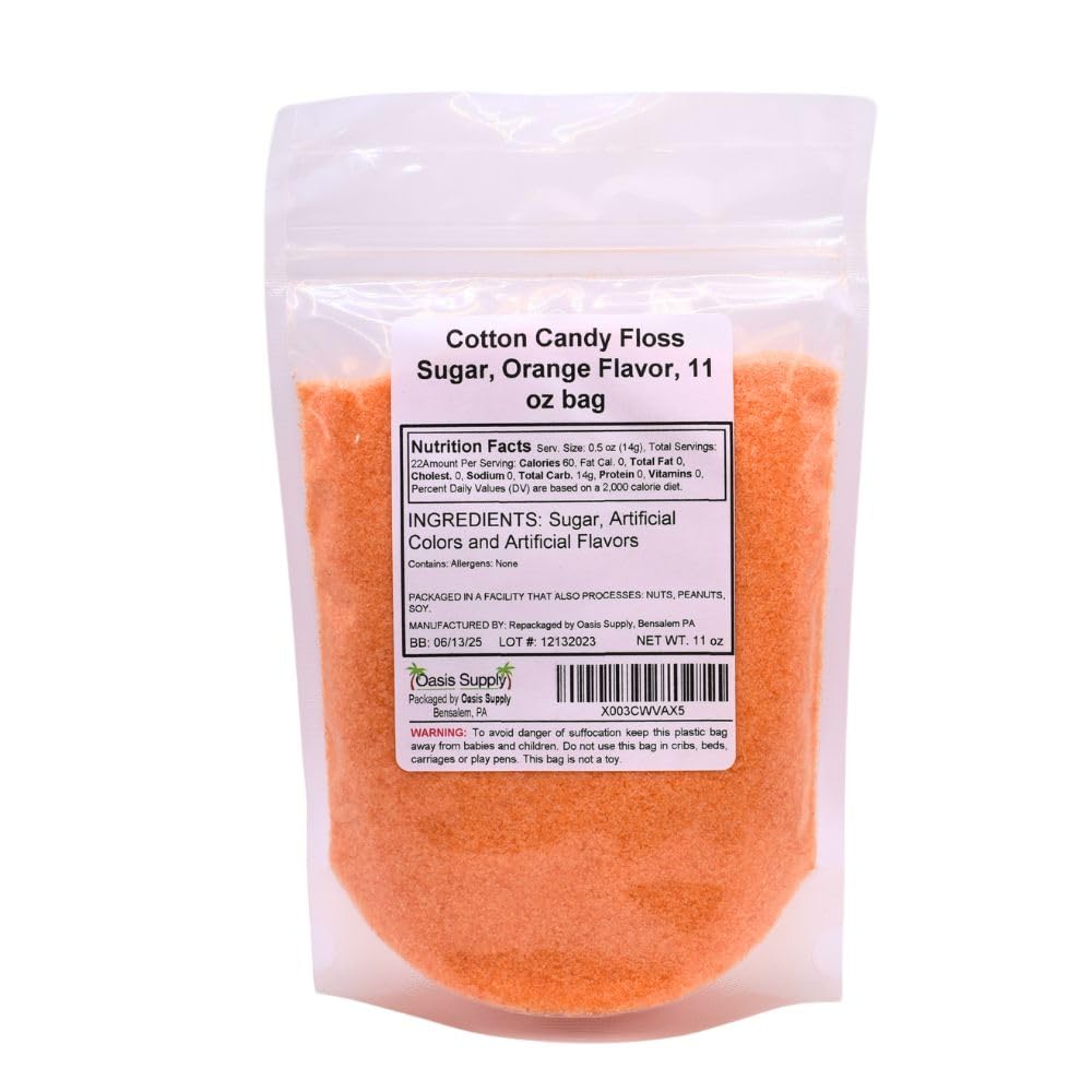 Orange Flavor Cotton Candy Sugar (11 oz) – Makes 44 Medium Cones – Premium Cotton Candy Floss Mix for Machines – Perfect for Parties, Carnivals & Home Treats