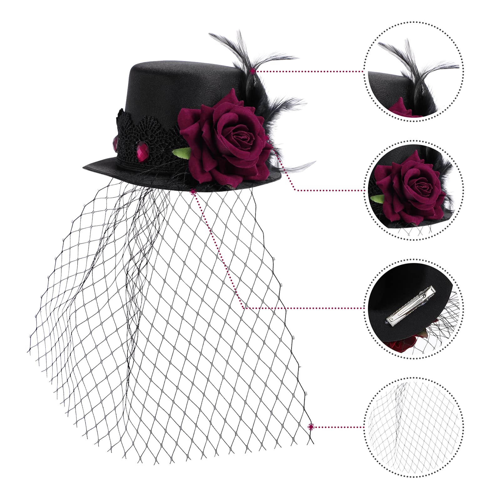 Beaupretty Mini Top Hat Hair Clip - Elegant Mesh Fascinator Hat Clip for Women, Girls | Perfect for Masquerade Balls, Halloween Costumes, Tea Parties & Cosplay Accessories