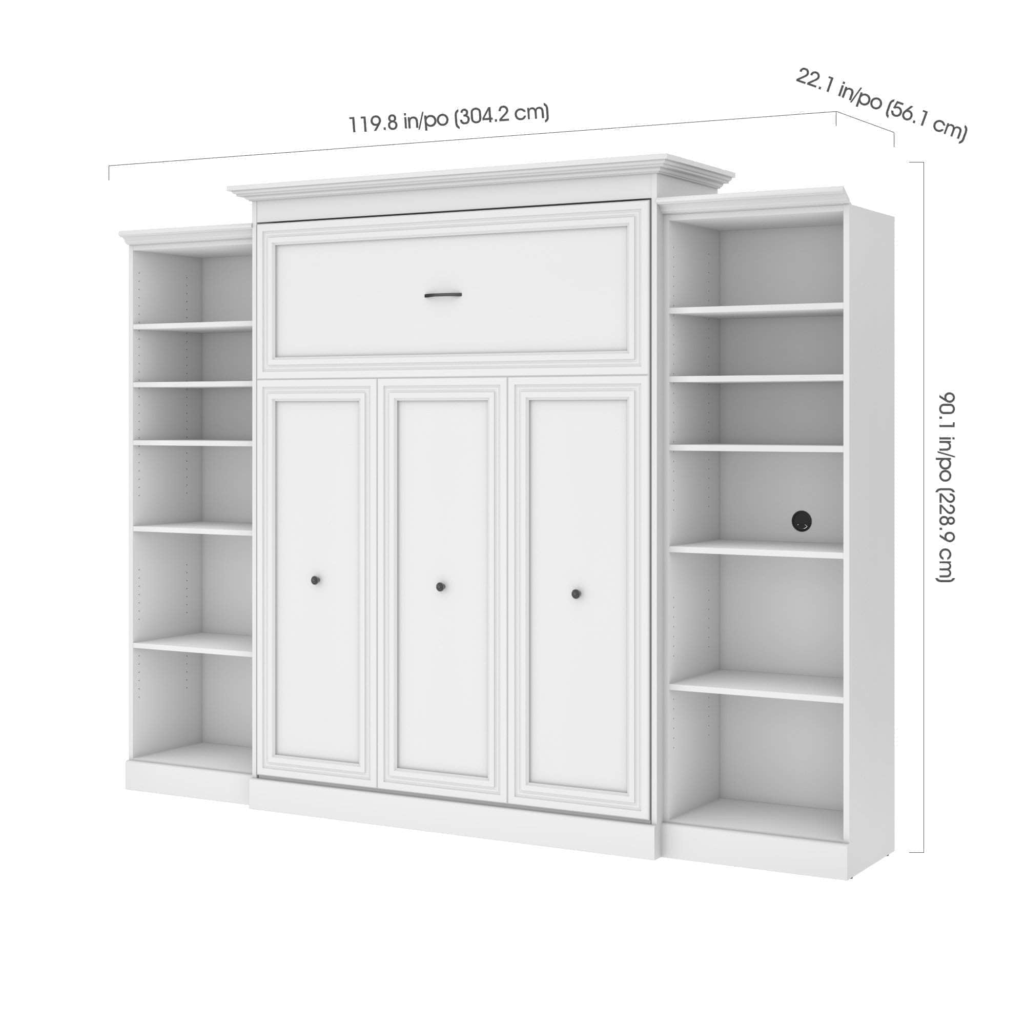 Versatile Queen Murphy Wall Bed with 2 Built-in Storage Units (115 Inch) - Space Saving White Foldable Bed for Small Apartments & Guest Rooms