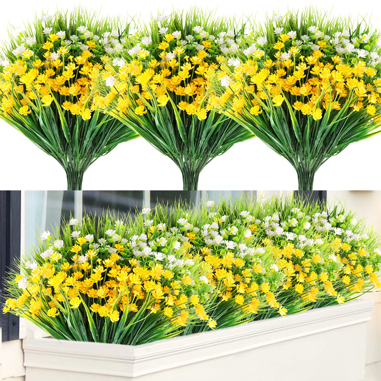 12 Pack Artificial Daisy Flowers Outdoor Fake Flowers - UV Resistant Faux Plastic Flowers for Garden, Porch, Window Box Decor - Perfect for Home, Wedding & Party Decoration