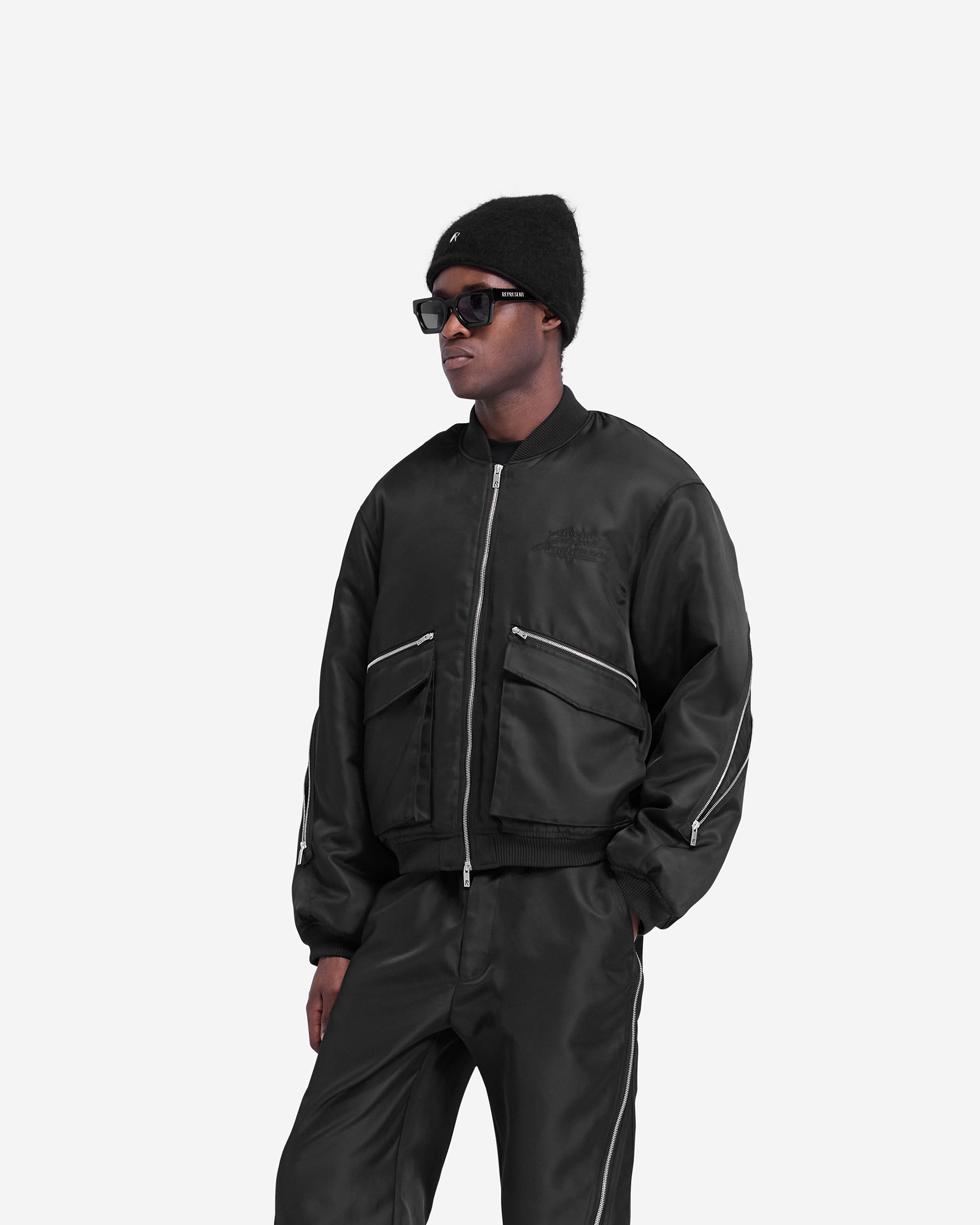 Stylish Zip Back Bomber Jacket in Jet Black - Perfect for Casual Outfits & Streetwear Fashion