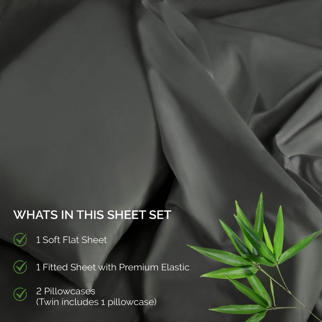300 Thread Count Rayon From Bamboo Solid Deep Pocket Sheet Set - Ultra Soft & Breathable Bed Sheets for Queen Size Mattress - Perfect for All-Season Comfort & Luxury Bedroom Decor