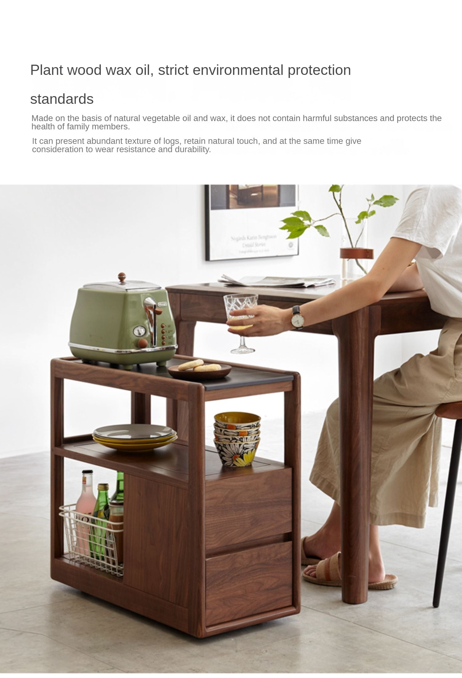 Solid Black Walnut Wood Side Table with Natural Slate Top - Perfect for Living Room, Bedroom, or Office Decor