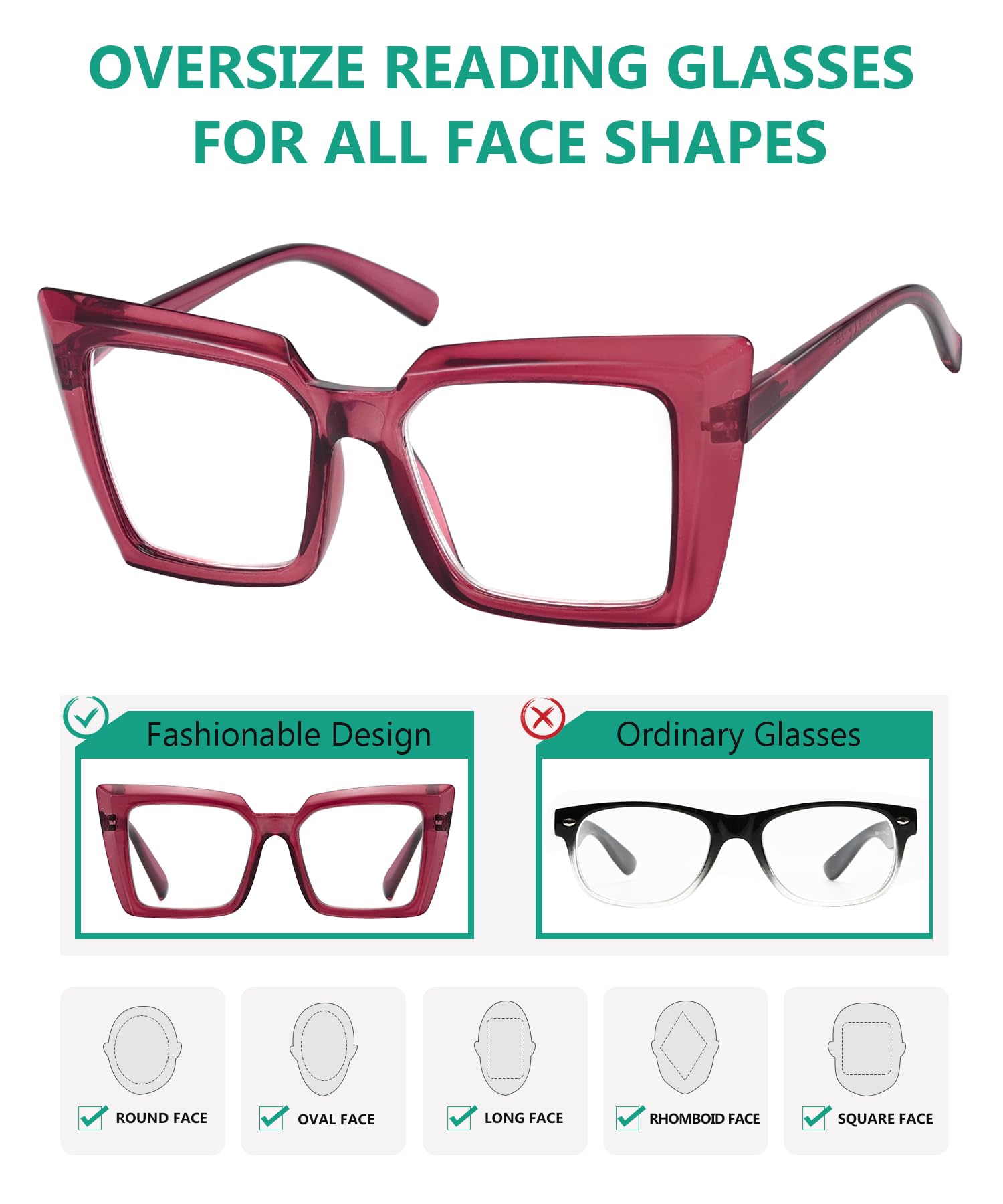 Stylish Oversized Reading Glasses for Women - Trendy Fashion Readers with Lightweight Frame | Perfect for Reading, Working & Daily Use