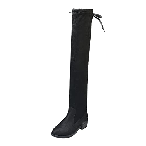 Vielgluck Women's Winter Over The Knee Long Boots - Fashionable Suede Riding Boots with Comfortable Square Heels for Autumn & Winter (Black, Size 6.5-7) | Perfect for Casual Outings, Office Wear & Date Nights