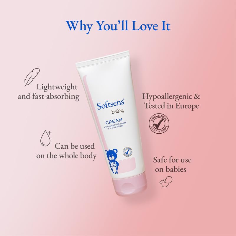 Softsens Baby Rich Moisturizing Cream - Natural Milk Cream & Shea Butter for Dry Skin | Hypoallergenic, Paraben-Free, Dermatologist Tested | 100g (Pack of 2) | Perfect for Daily Baby Care & Eczema Relief