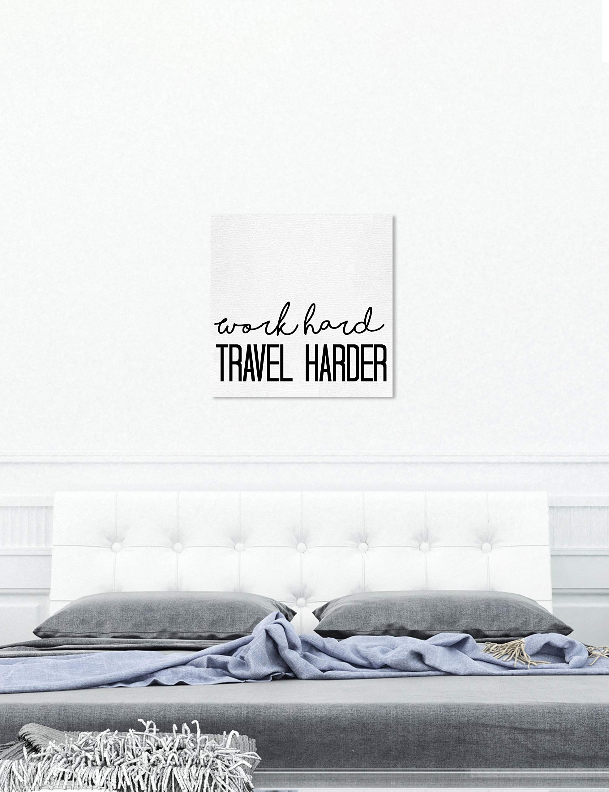 Oliver Gal Artist Co. 'Travel Harder' Typography Wall Art Canvas Print - 30x30 Inch Black & White Home Decor for Living Room, Bedroom & Office