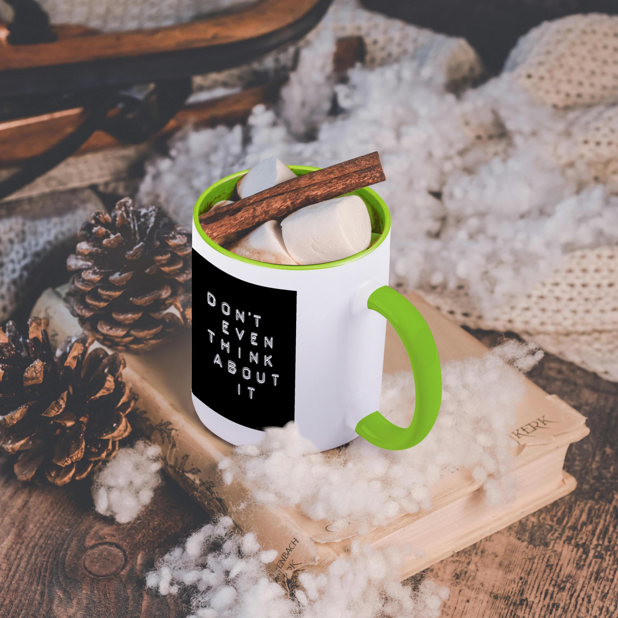 3dRose 15oz Funny Coffee Mug - 'Don't Even Think About It' Inspirational Typography Label Printer Style - Perfect Gift for Office, Home & Coffee Lovers