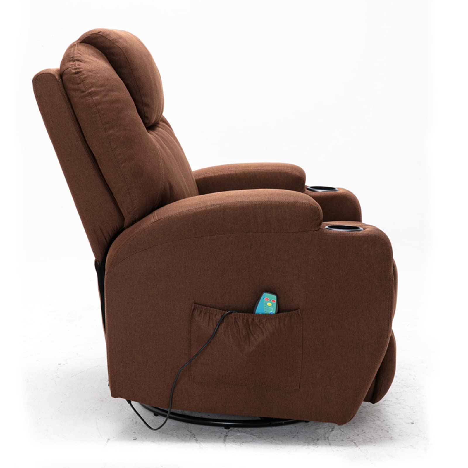 Yoglad Multi-Function Recliner Chair with Seat Heating & 8-Position Massage - Power Lift Recliner with Remote, Cup Holders, Rocking & Swivel Function - Comfortable Theater Recliner for Living Room, Home Theater, Reading Nook (Brown Textile Fabric, 36