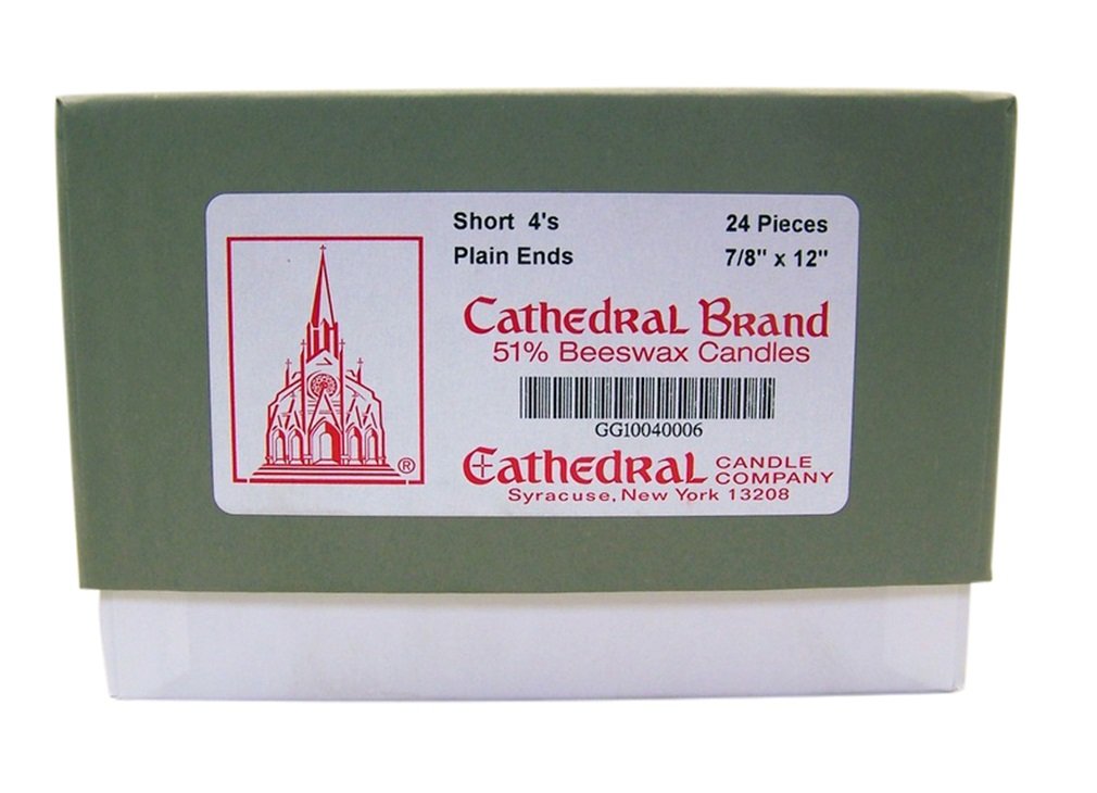 51% Beeswax Plain End Short 4's Cathedral Church Candles - 7/8