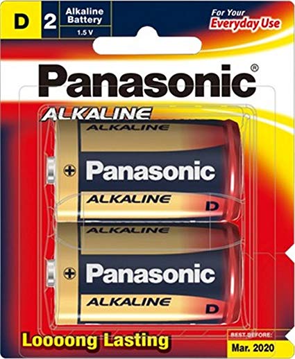 Panasonic D Size Alkaline Batteries 2 Pack LR20T/2B - Long Lasting Power for Flashlights, Toys & Emergency Devices