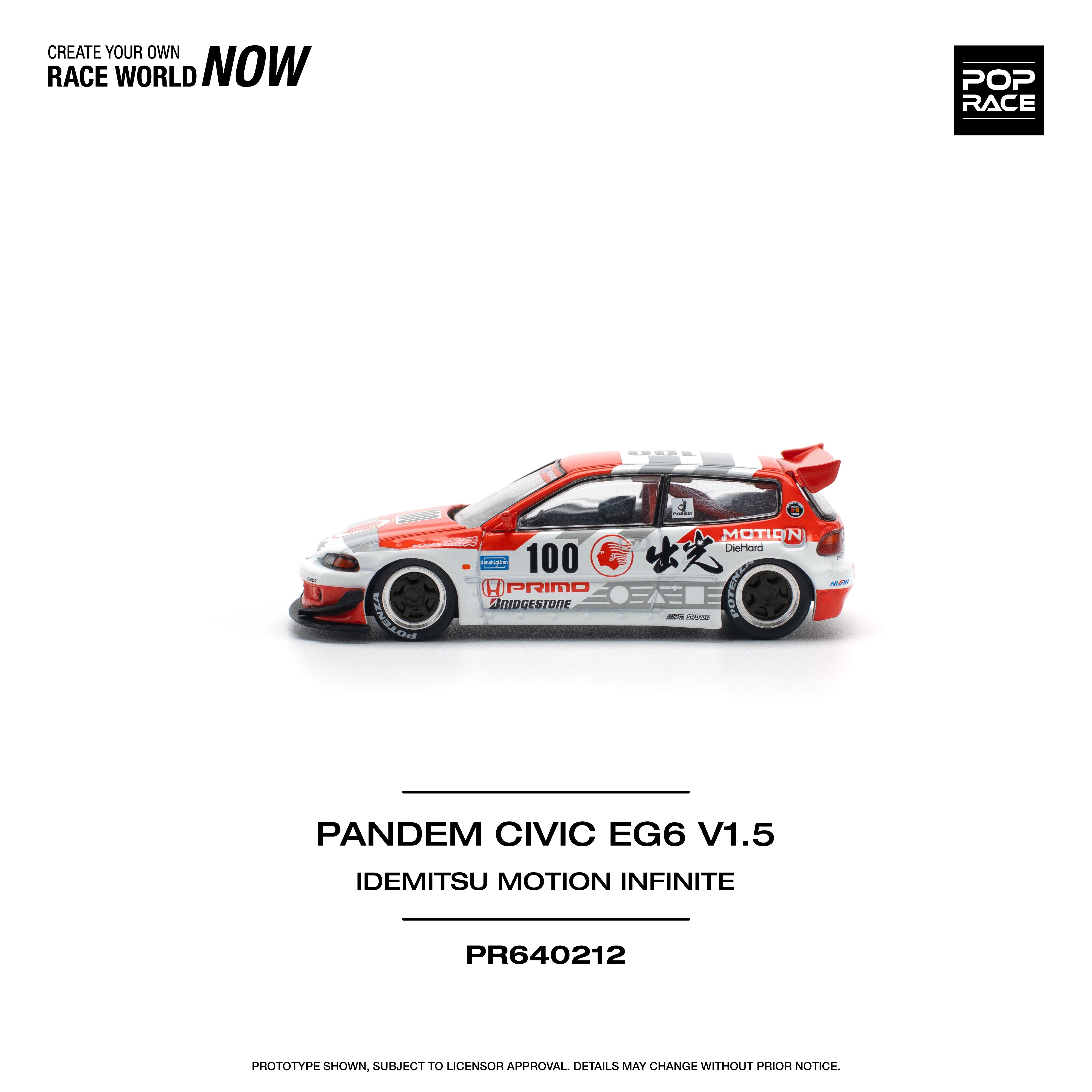 Pop Race 1:64 Scale Honda Civic EG6 Pandem Widebody Idemitsu Racing Livery Diecast Model Car - Perfect for Collectors, Racing Enthusiasts & Display Cases