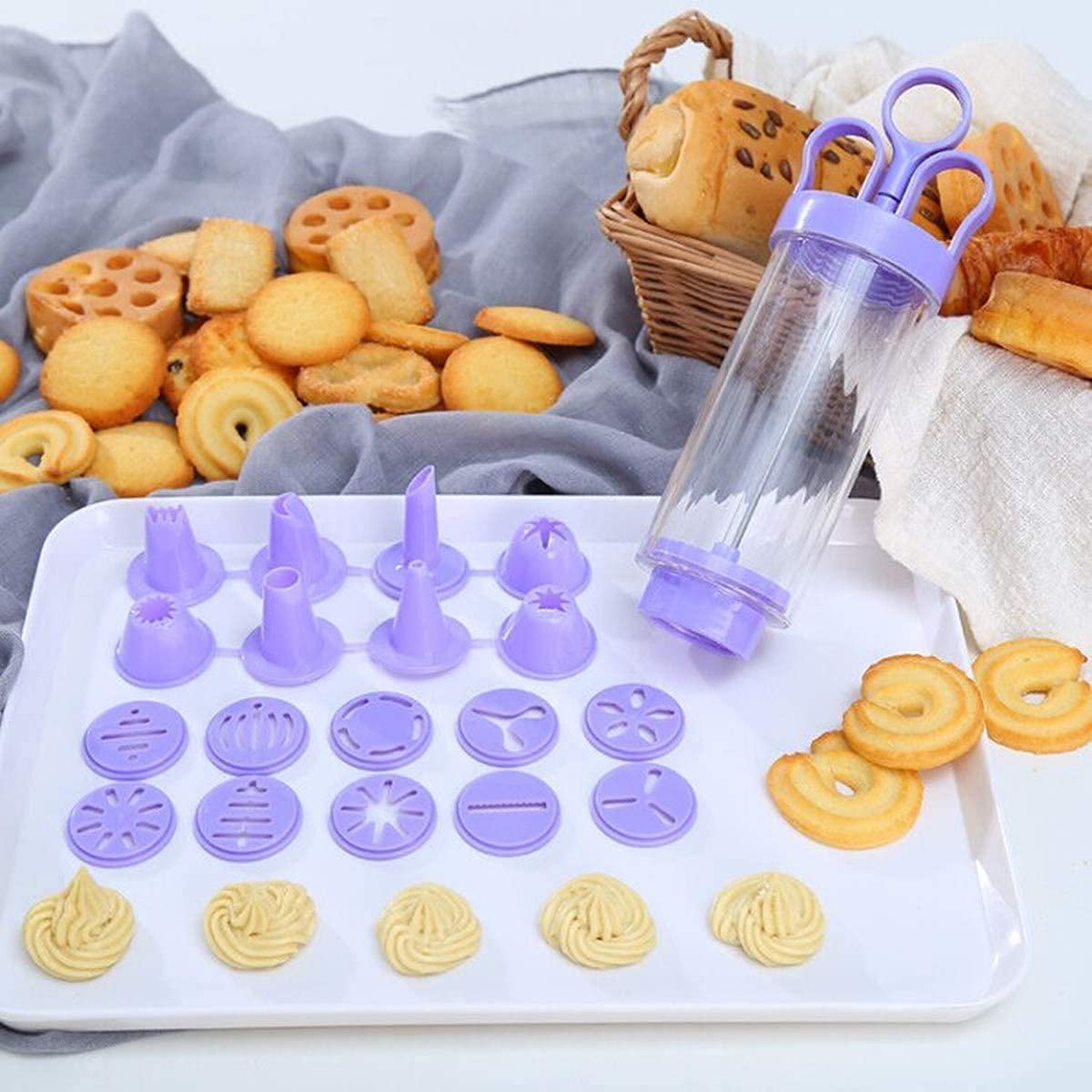 Cookie Gun Discs & Press - Classic Biscuit Maker Set with 10 Flower Discs & 8 Decorating Tips for DIY Baking | Perfect for Cake, Cookie & Pastry Decoration at Home