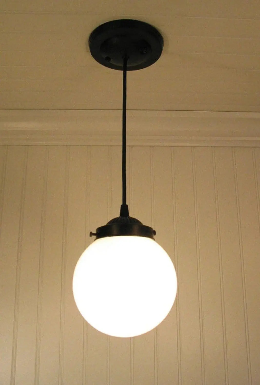 Vintage Milk Glass Globe Pendant Light - Classic White Hanging Fixture for Kitchen Island, Dining Room & Bedroom Lighting