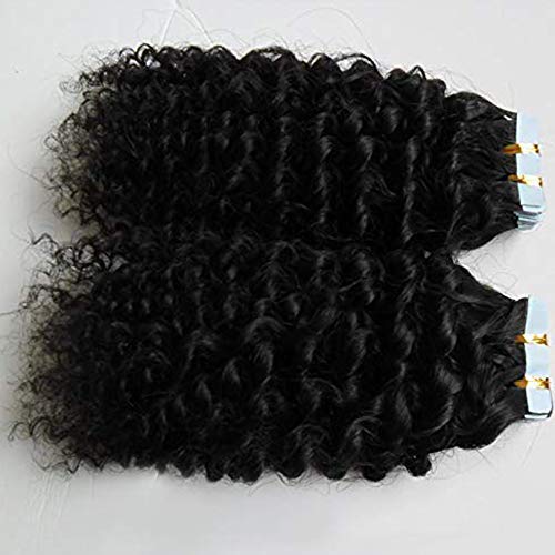 Brazilian Remy Human Hair Extensions - 40pcs Deep Curly Tape in Skin Wefts (10inch, 1B Natural Black) | Invisible Hair Weft for Volume & Length | Perfect for Parties, Weddings & Everyday Styling