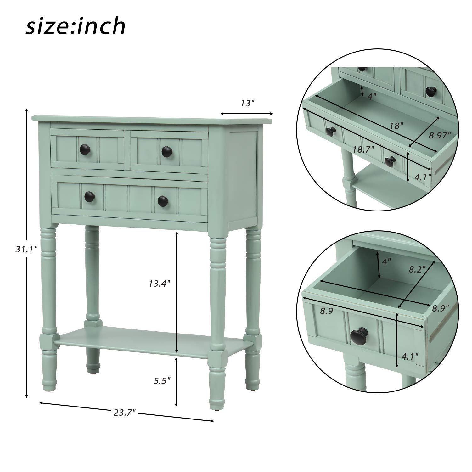 Farmhouse Narrow Console Table with Storage Drawers - Slim Sofa Table for Living Room & Entryway - Easy Assembly (Retro Blue) - Perfect for Small Spaces & Hallways