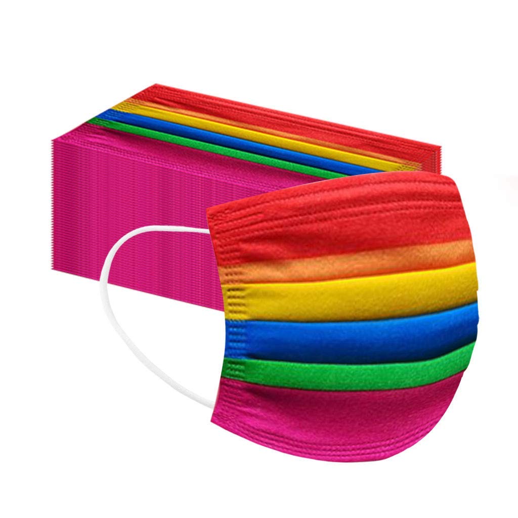 50Pcs Kids Disposable Face Masks - Assorted Colors with Nose Wire & Adjustable Earloop | 3-Ply Breathable Protection for School, Travel & Outdoor Activities | Boys & Girls Rainbow Striped Colorful Masks