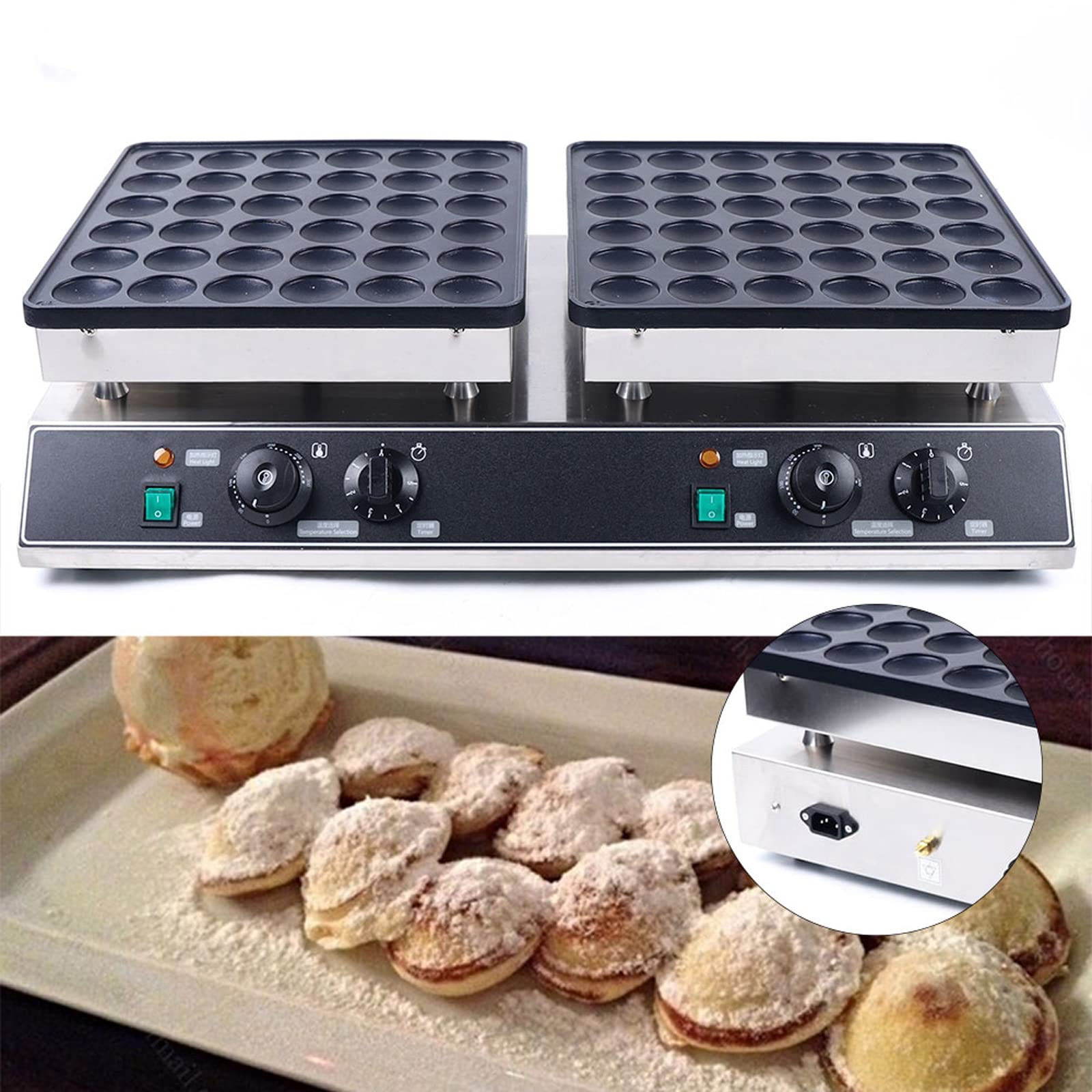 Electric Mini Pancakes Maker Baker Machine - 110V 2000W Commercial Nonstick Waffle Maker with 72 Holes (1.8 Inches) for Takoyaki & Dutch Pancakes - Perfect for Home Kitchens, Restaurants, Breakfast Cafes and Food Trucks