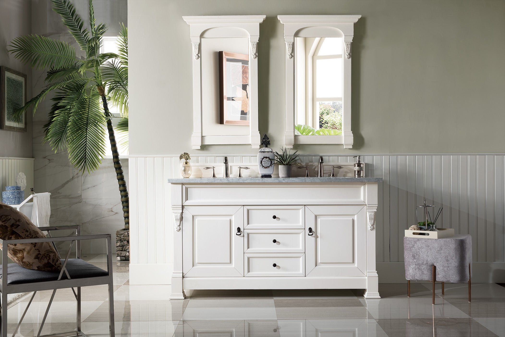 Brookfield 60 Inch Double Vanity with 3CM Carrara Marble Top in Bright White - Perfect for Modern Bathroom Renovations & Master Suite Upgrades