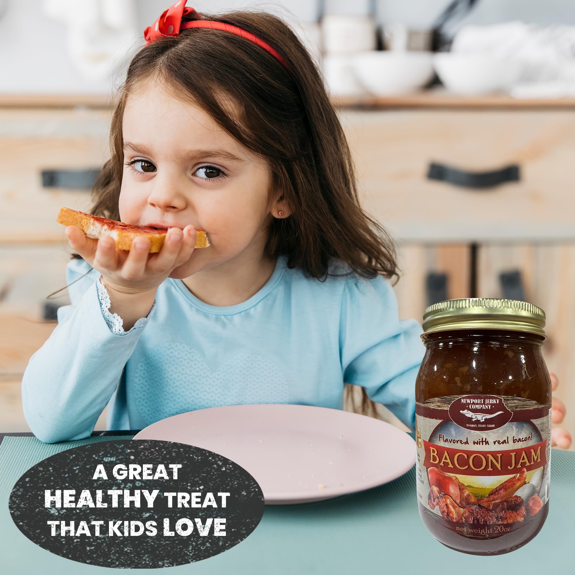 Newport Jerky Company Bacon Jam - Real Bacon Flavor | Gourmet Small Batch Spread for Burgers, Sandwiches & Toast | USA-Made 20oz Reusable Glass Jar | Perfect for BBQs, Charcuterie Boards & Breakfast