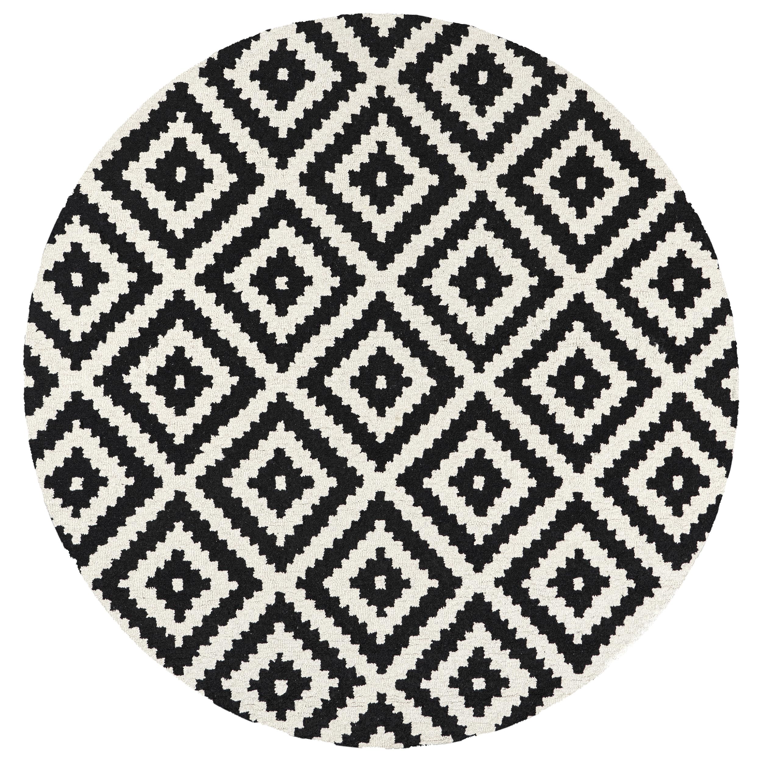 nuLOOM Kellee Hand Tufted Geometric Wool Area Rug - 8' Round Black Modern Circle Rug for Living Room, Bedroom & Office Decor