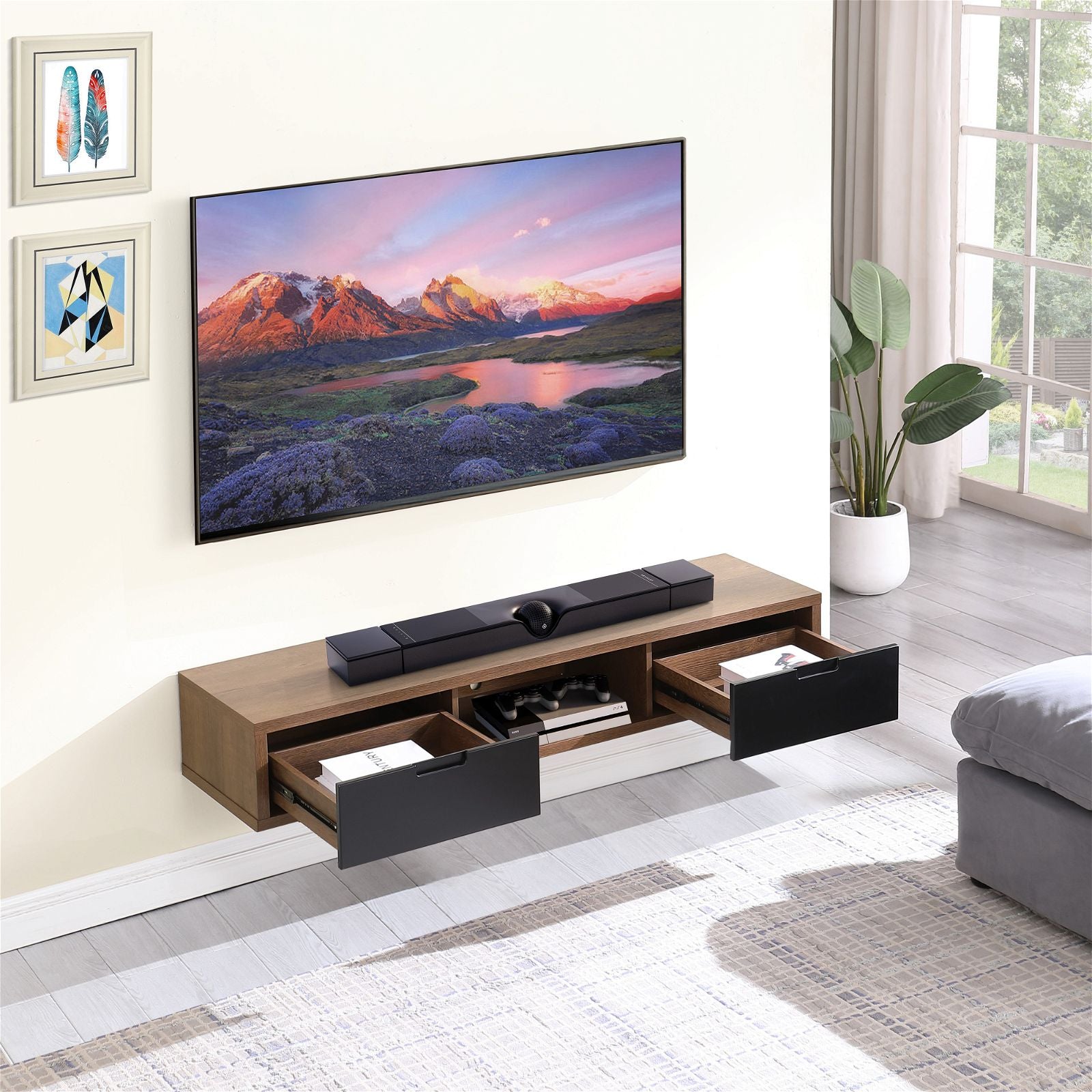 Wall Mounted Air Entertainment Unit - 1500mm Dark Oak TV Stand by Criterion - Perfect for Living Room, Bedroom & Home Theater Setup