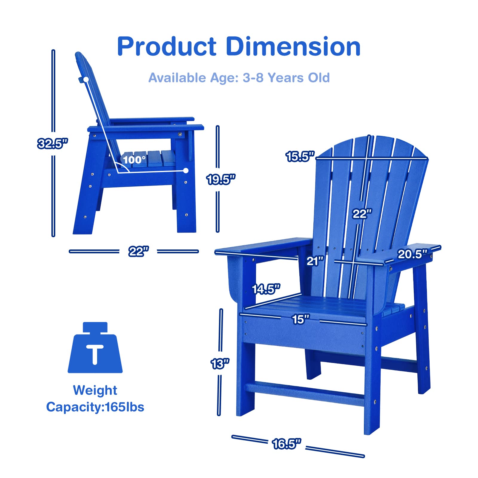 **Giantex Kids Adirondack Chair - HDPE Outdoor Patio Chair with Ergonomic Backrest for Deck, Porch, Backyard & Poolside - Weather-Resistant Toddler Lawn Chair for Indoor & Outdoor Use (Blue, 1-Pack) - Perfect for Relaxing, Lounging & Outdoor Play**
