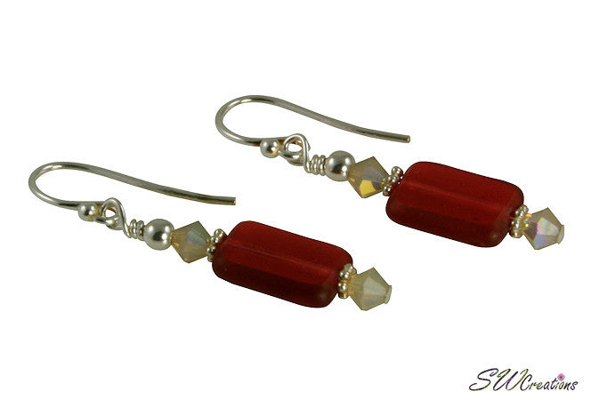 Red Crystal Window Bead Earrings for Women - Bohemian Dangle Earrings for Party, Wedding & Everyday Wear - Handmade Glass Bead Jewelry Gift