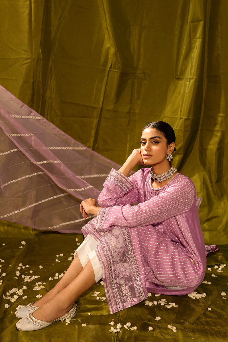Lilac Fusion 2-Piece Set (Shirt & Dupatta) - Elegant Ethnic Outfit for Women | Perfect for Weddings, Parties & Festive Occasions
