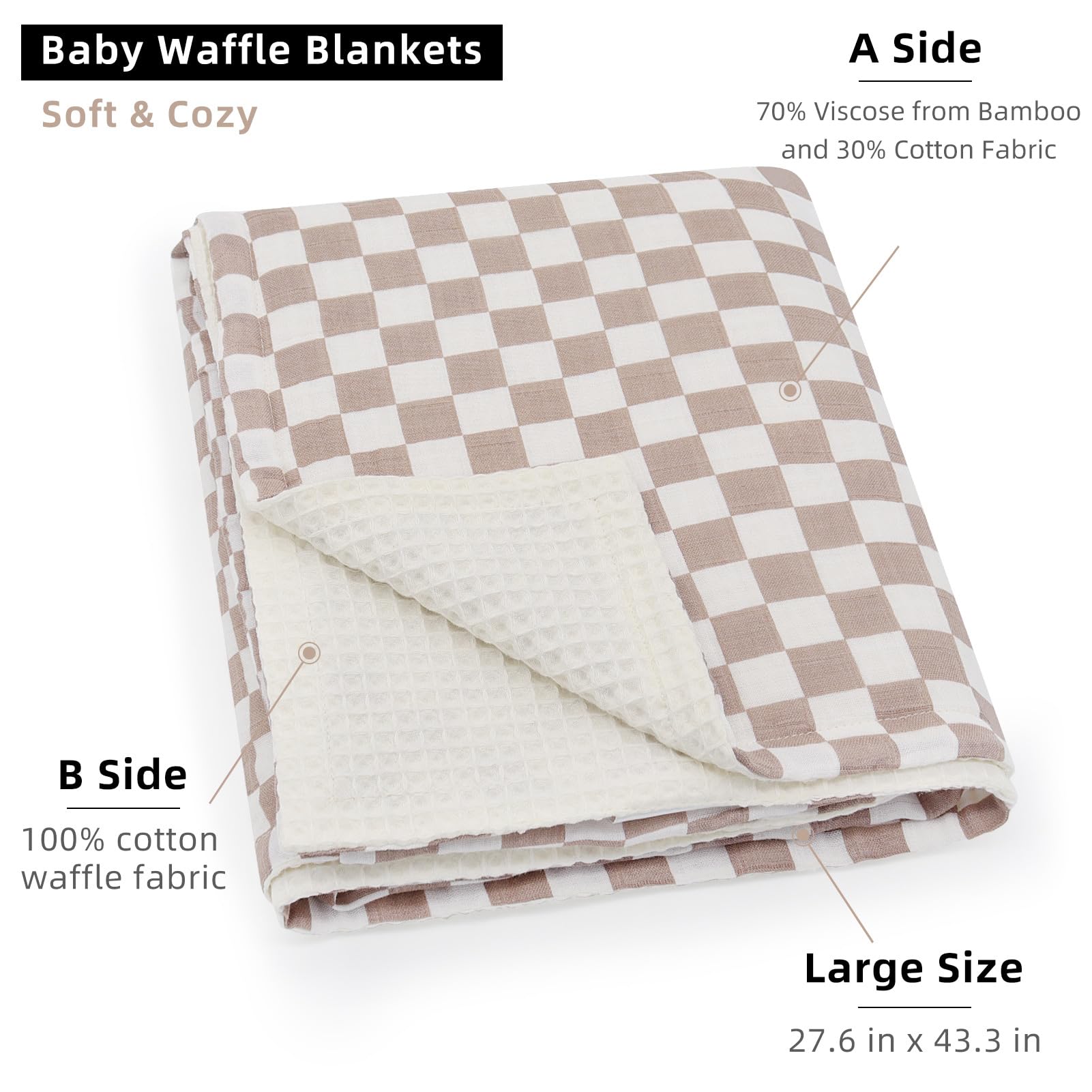 LifeTree Waffle Baby Blankets - Soft 2-Layer Muslin & Waffle Swaddle Blankets for Boys & Girls, Neutral Checkered Crib & Stroller Blanket for Newborns - Perfect for Nursery, Baby Showers & On-the-Go Comfort
