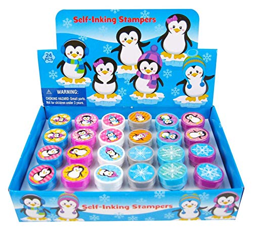 Tiny Mills 24 Pcs Penguin Self-Inking Stamps for Kids - 12 Cute Animal Designs | Perfect for Birthday Parties, Classroom Rewards, Stocking Stuffers & Goody Bags | Fun Arts & Crafts Activity for Children