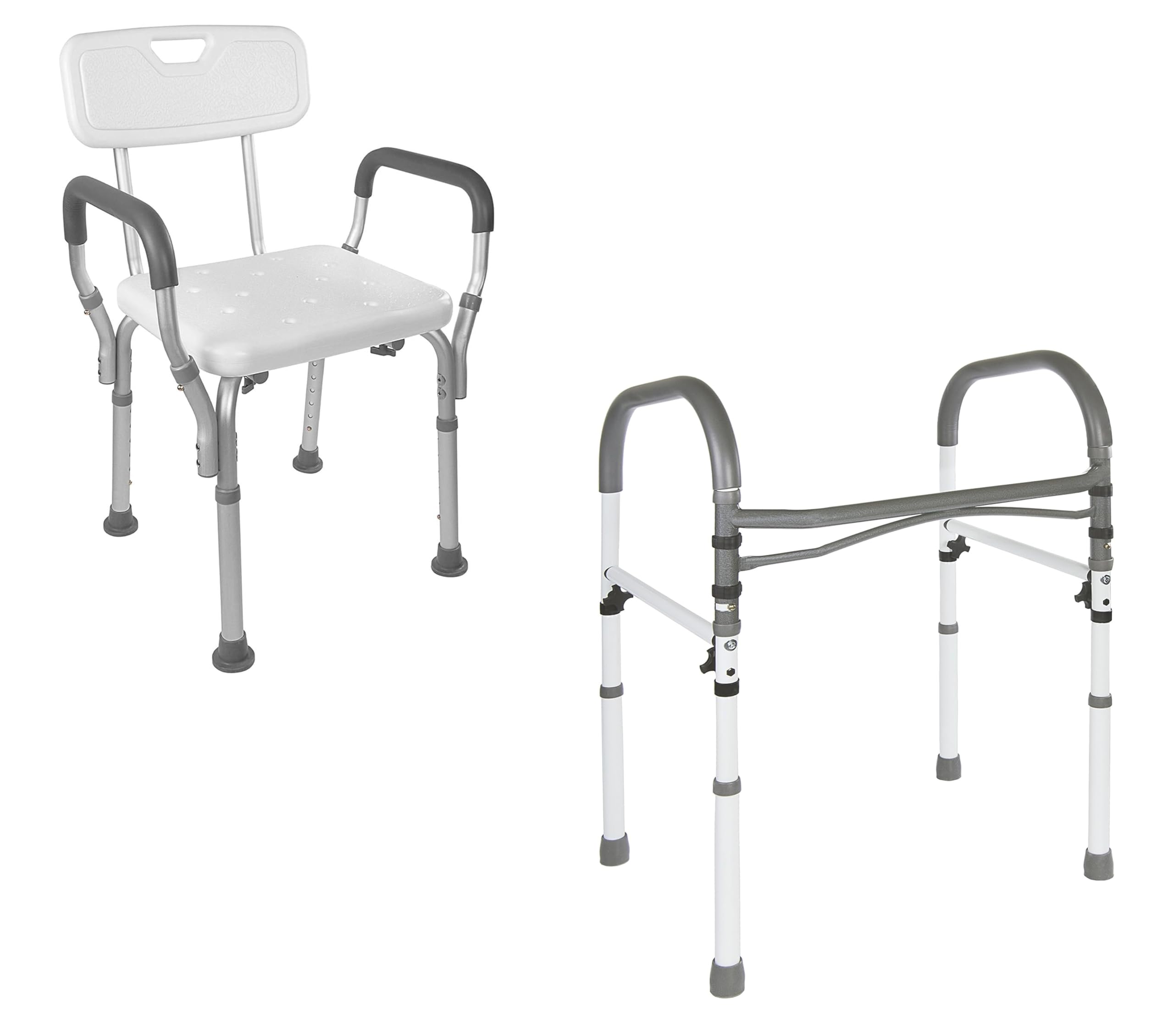 Vaunn Adjustable Shower Chair with Arms & Folding Toilet Safety Rail - FSA/HSA Eligible Medical Bathroom Safety Bundle for Elderly & Disabled