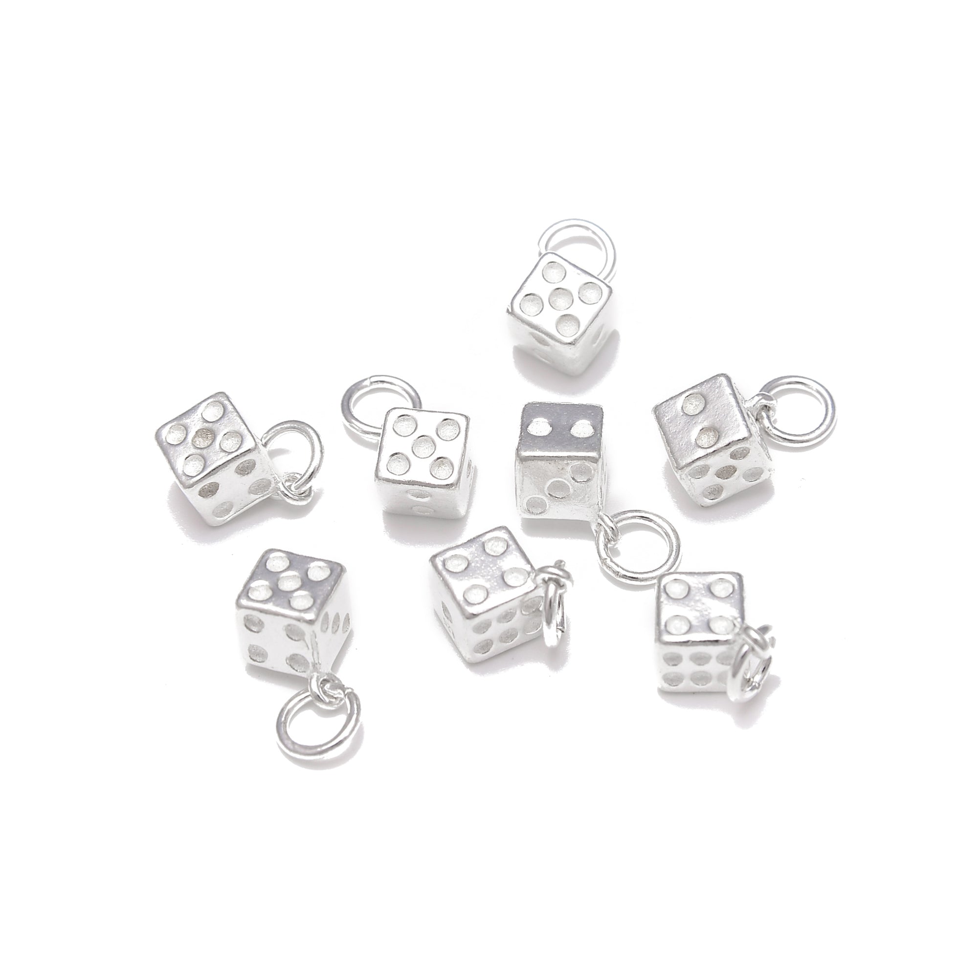 925 Sterling Silver Dice Charm Pendant - 6mm Tiny DND Gaming Jewelry - 2 Piece Set for Necklace, Bracelet & Keychain - Perfect for Roleplaying, Cosplay & Gifts