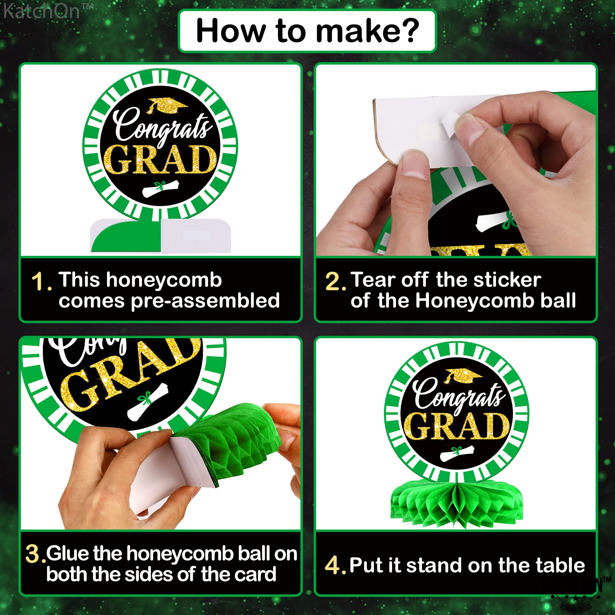 KatchOn Graduation Honeycomb Centerpieces - Pack of 9, Green & White Table Decor for 2025 Graduation Parties, Commencement Ceremonies & School Celebrations
