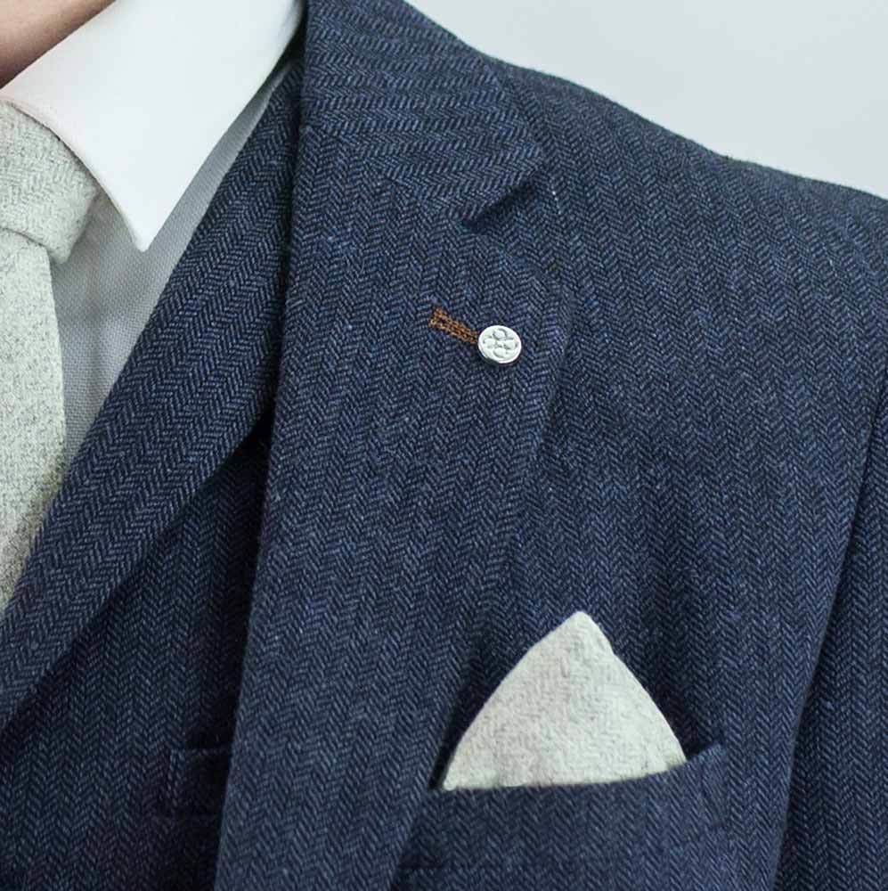 Cavani Men's Navy 3-Piece Tweed Suit - Premium Slim Fit Formal Suit for Wedding, Business & Special Occasions