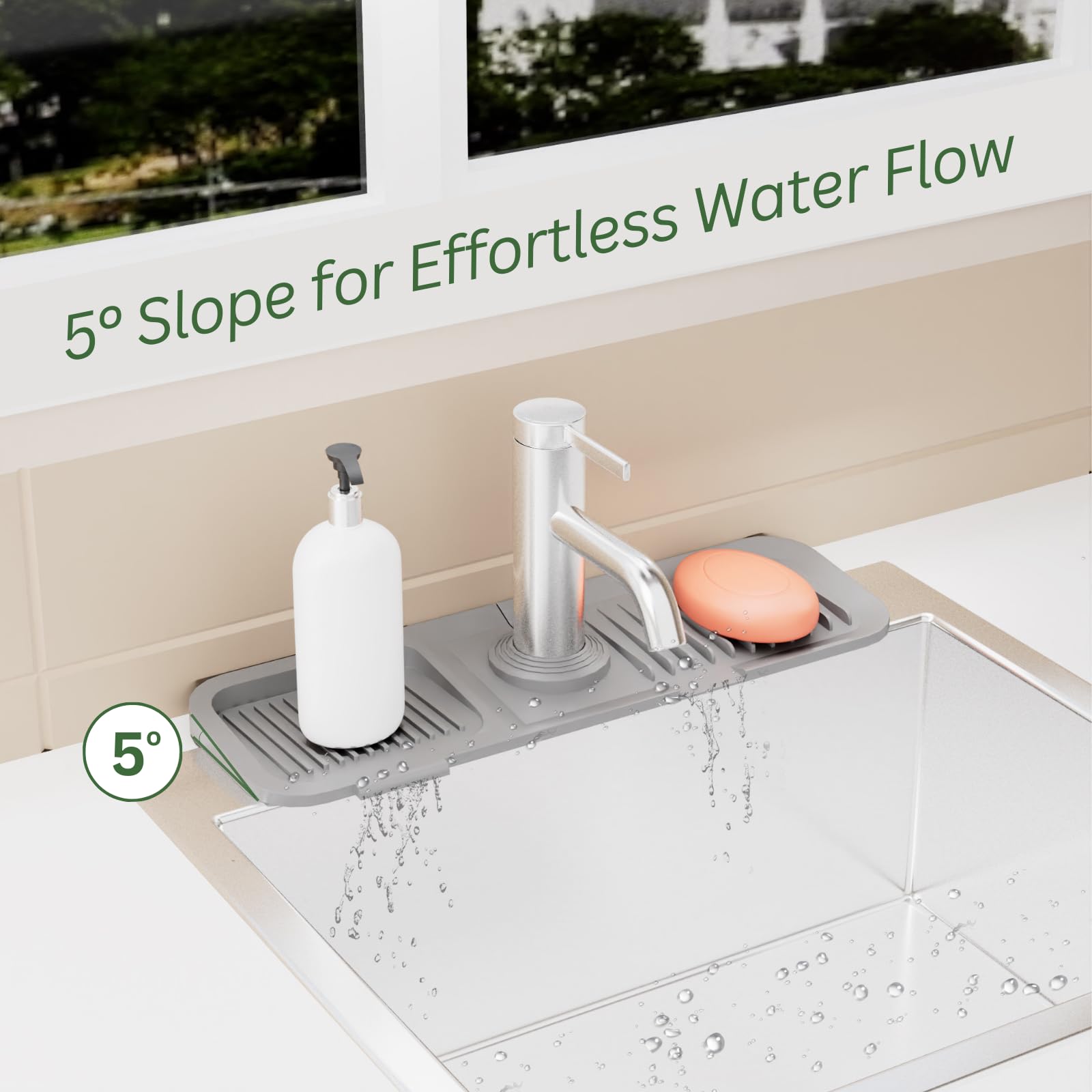 5° Sloped Silicone Kitchen Sink Splash Guard & Draining Mat - Luxury Faucet Protector for Effortless Dishwashing & Countertop Protection