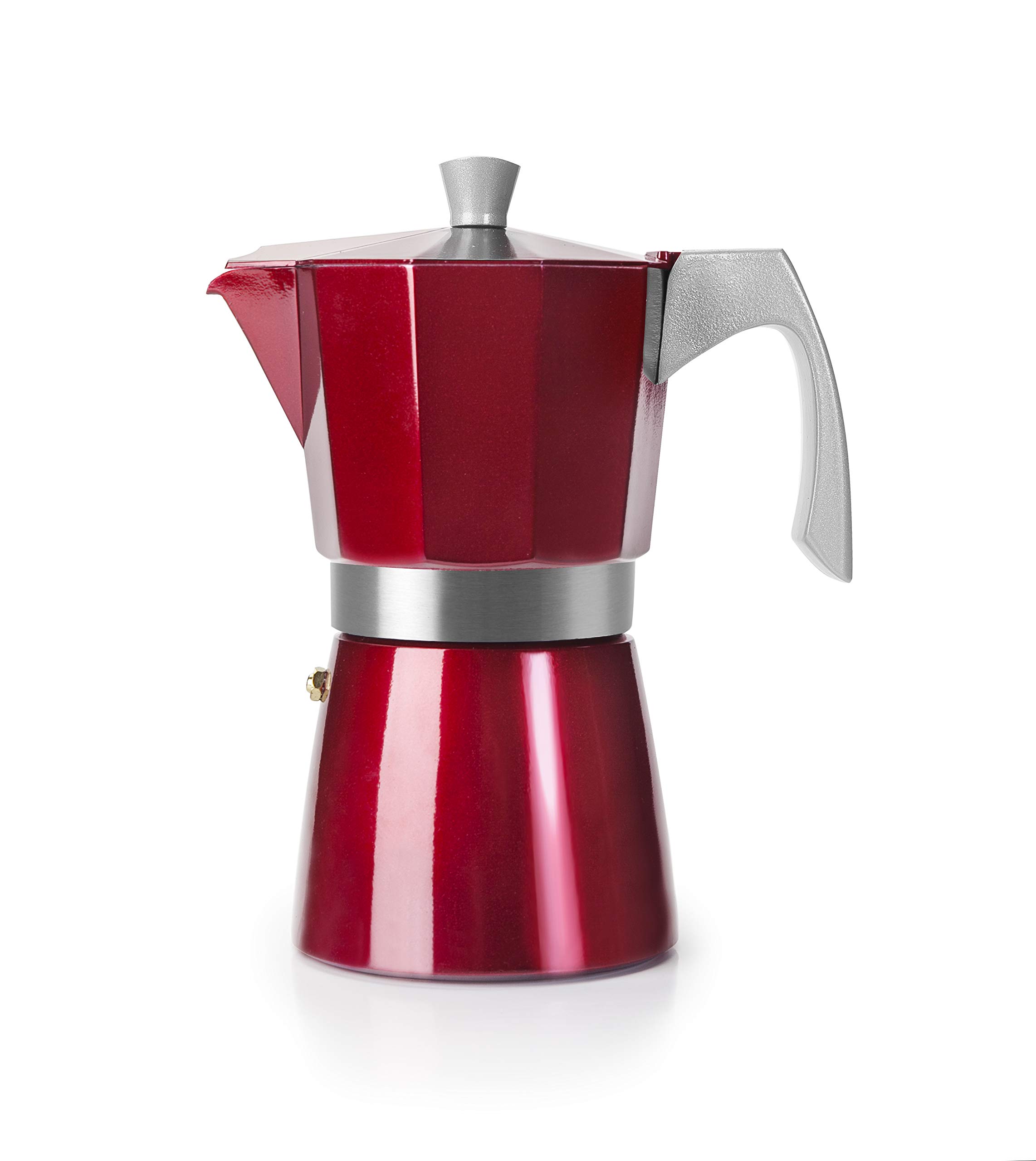 IBILI Evva Red 12-Cup Espresso Coffee Maker - Aluminum Stovetop Moka Pot (30 x 30 x 30 cm) - Perfect for Home, Office & Camping Coffee Brewing