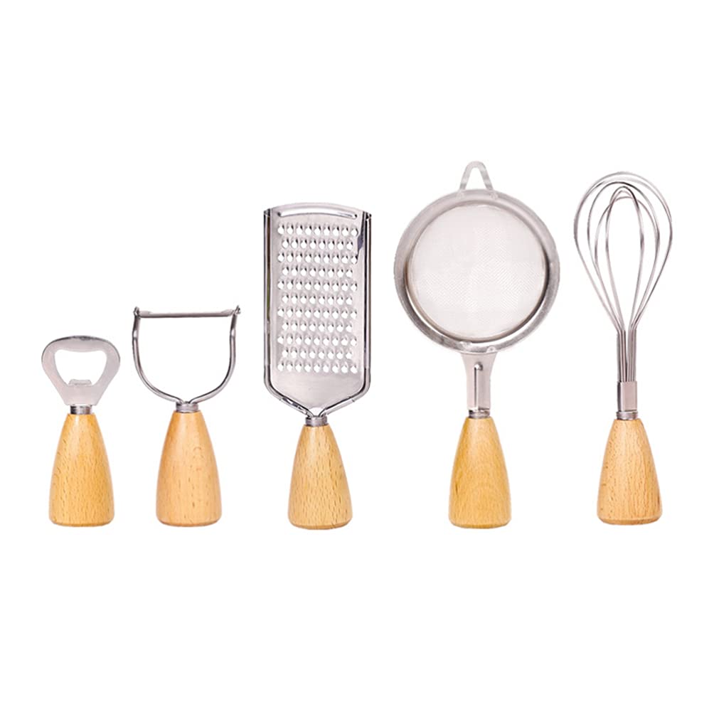 Manual Egg Cap Opener, Small Wire Whisk & Wooden Powdered Sugar Sieve - Essential Kitchen Hand Tools for Baking, Cooking & Housewarming Gifts