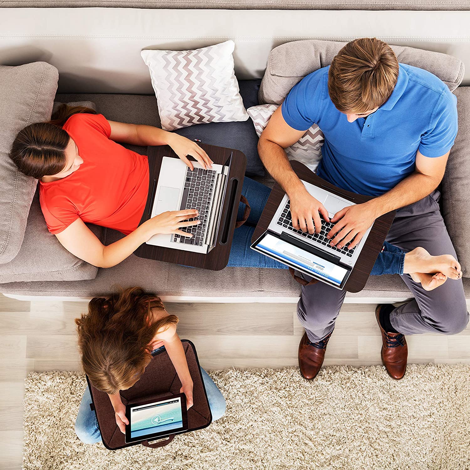 Ergonomic Laptop Tray with Cushion DML432 | Portable Lap Desk for Bed, Sofa & Car Use | Built-in Tablet Holder & Comfortable Bean Cushion Pad | Brown | Lightweight Design with Carry Handle | Perfect for Home, Office & Travel | Ideal for Remote Work, Studying & Movie Watching in Bed