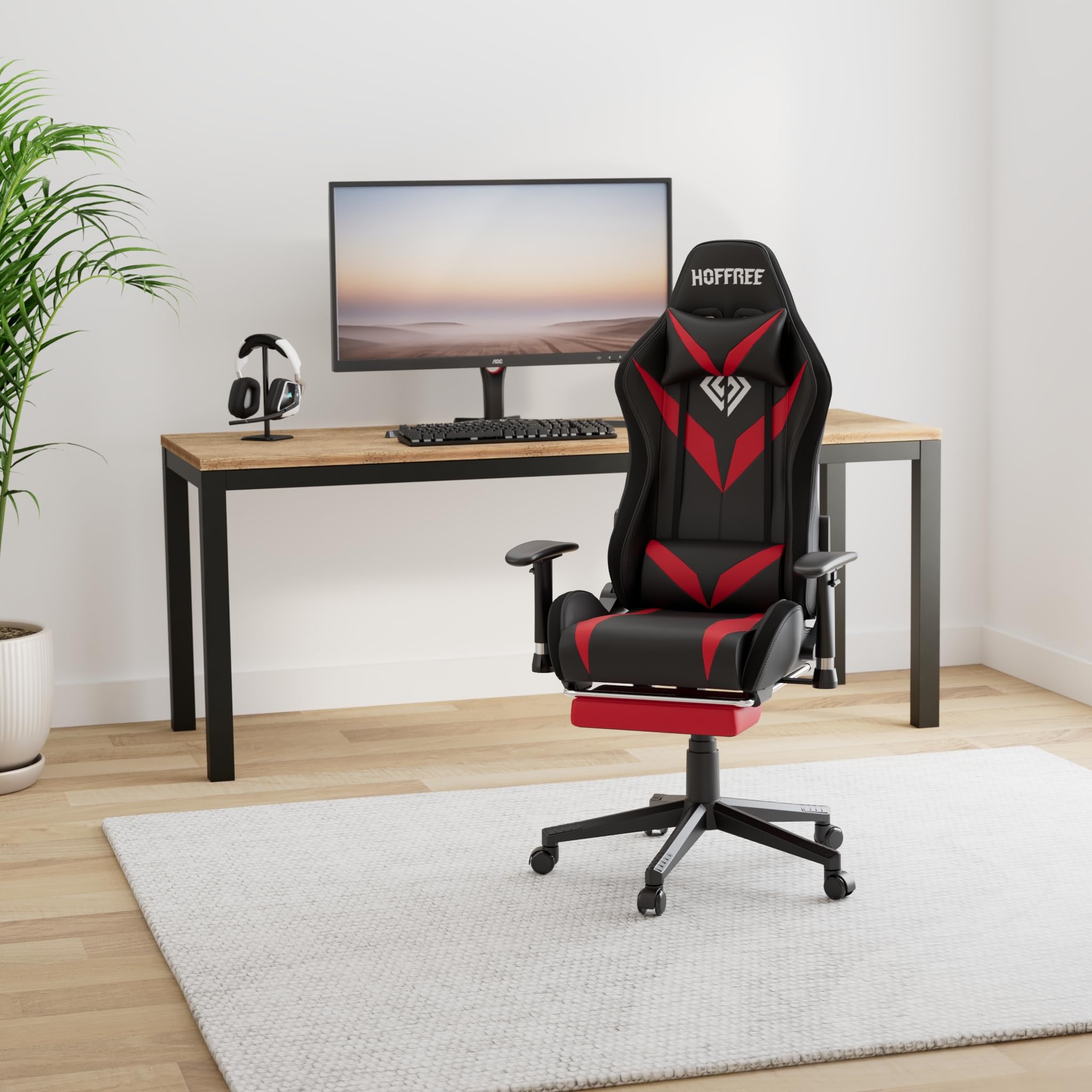 HOFFREE RGB Gaming Chair with Bluetooth Speakers, Massage & LED Lights - Ergonomic Racing Gamer Chair with Footrest, High Back Computer Desk Chair for PC Gaming (Red & Black) - Perfect for Esports, Streaming & Home Office Setup