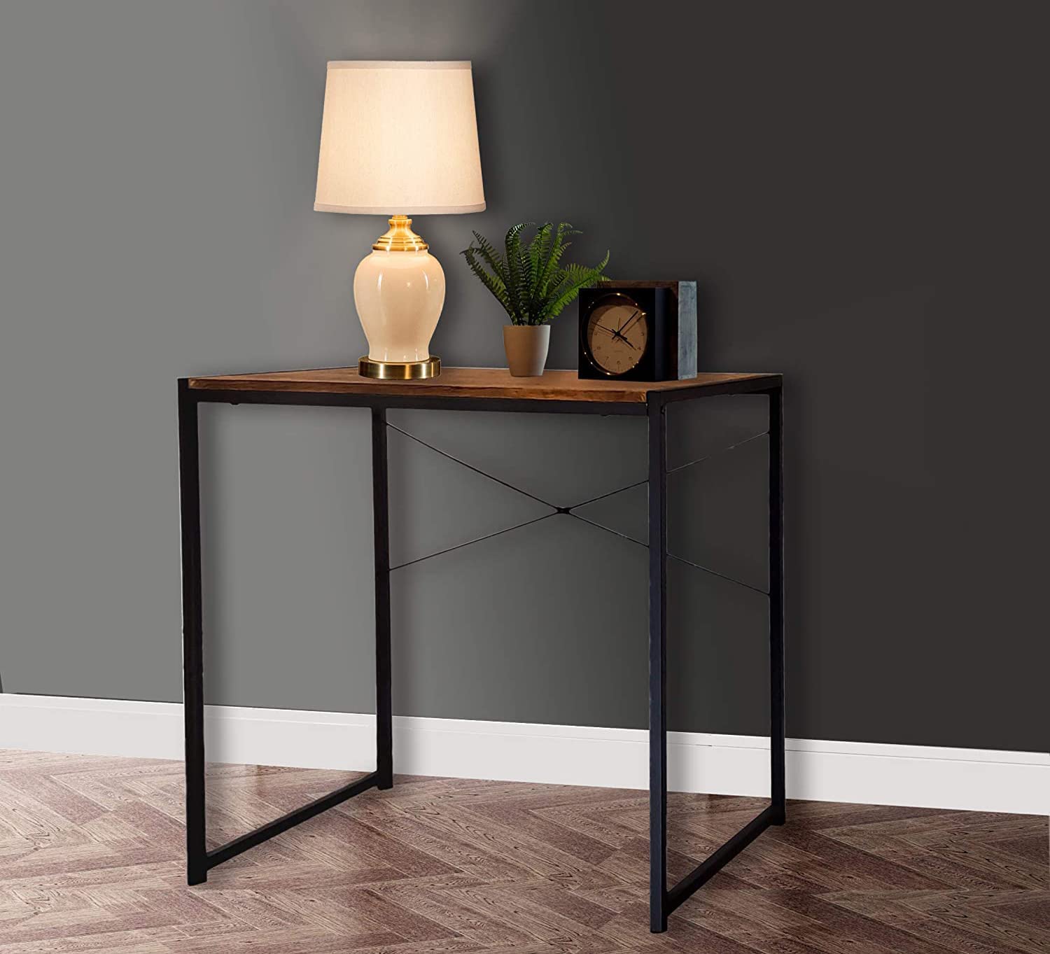 eHemco Multifunctional Rectangular Desk with Coffee Table Top & Black Metal Legs - Perfect for Home Office, Living Room & Small Spaces