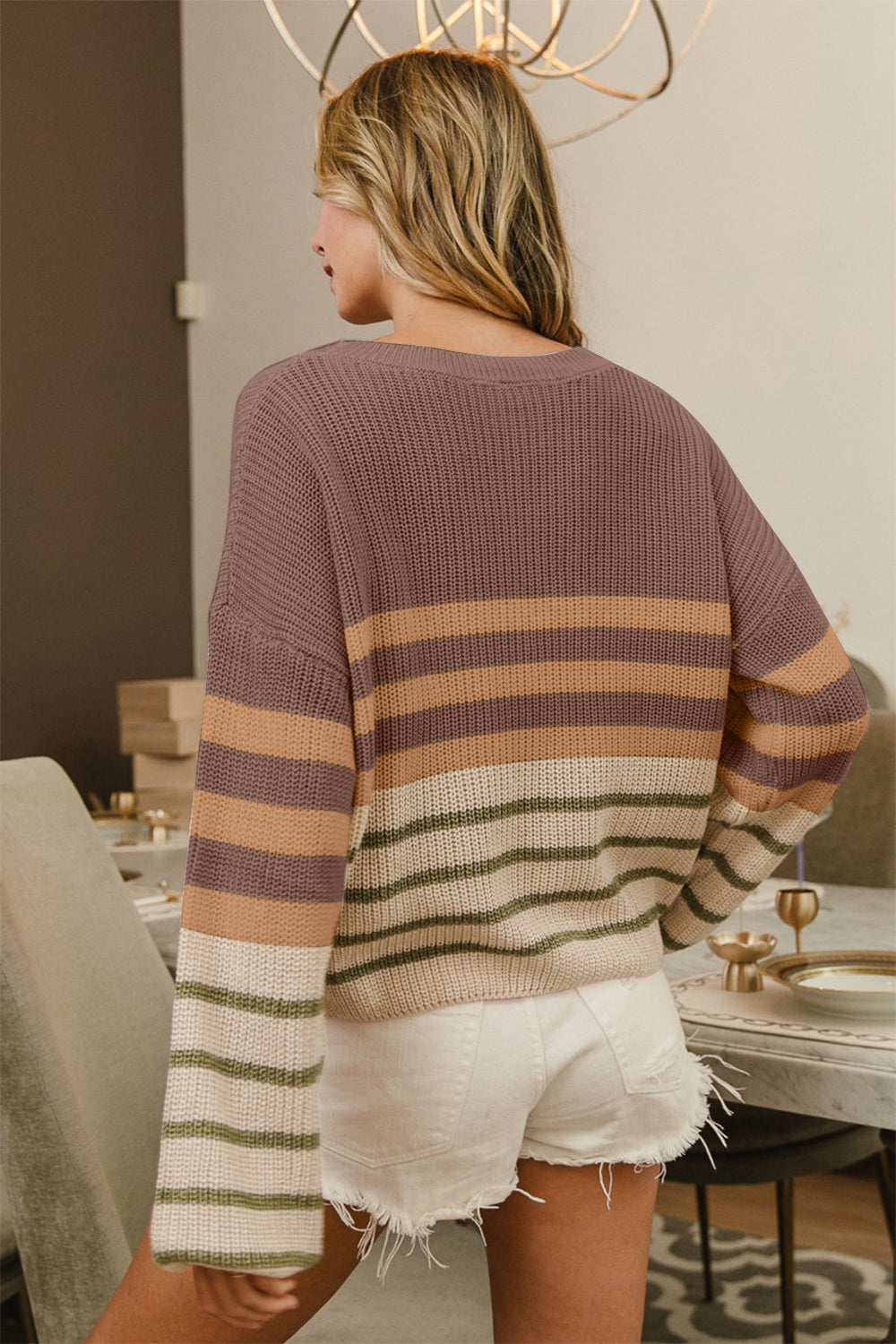 Color Block Striped Long Sleeve Sweater for Women - Cozy Knit Pullover with Contrast Stripes | Perfect for Fall Fashion, Casual Outfits & Office Wear
