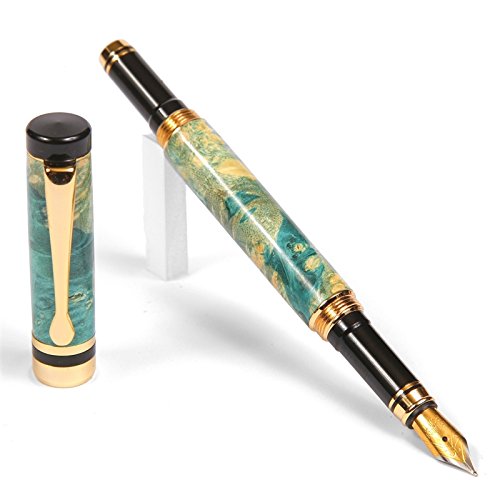 Lanier Classic Fountain Pen with 24K Gold Nib - Premium Turquoise Box Elder Wood - Perfect for Writing, Gifting & Collecting